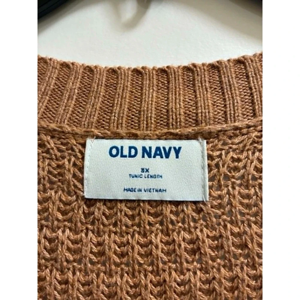 Old Navy Womens 3X Tunic Sweater Brown‎ Blue Colorblock Waffle Knit Cozy Plus